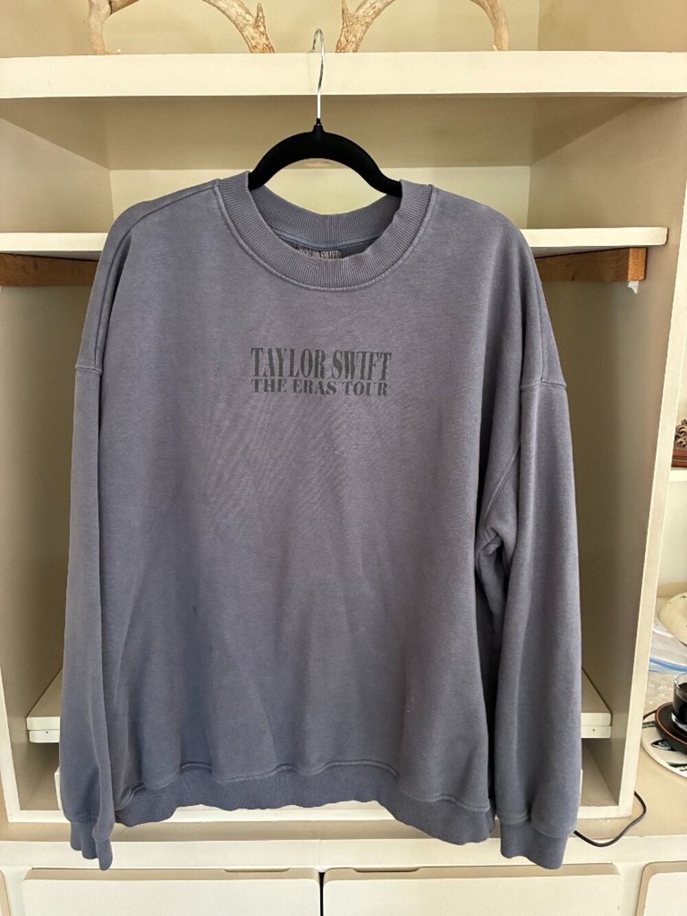 Taylor Swift Sweatshirt Womens L Blue Fleece Pullover The Eras Tour Graphic